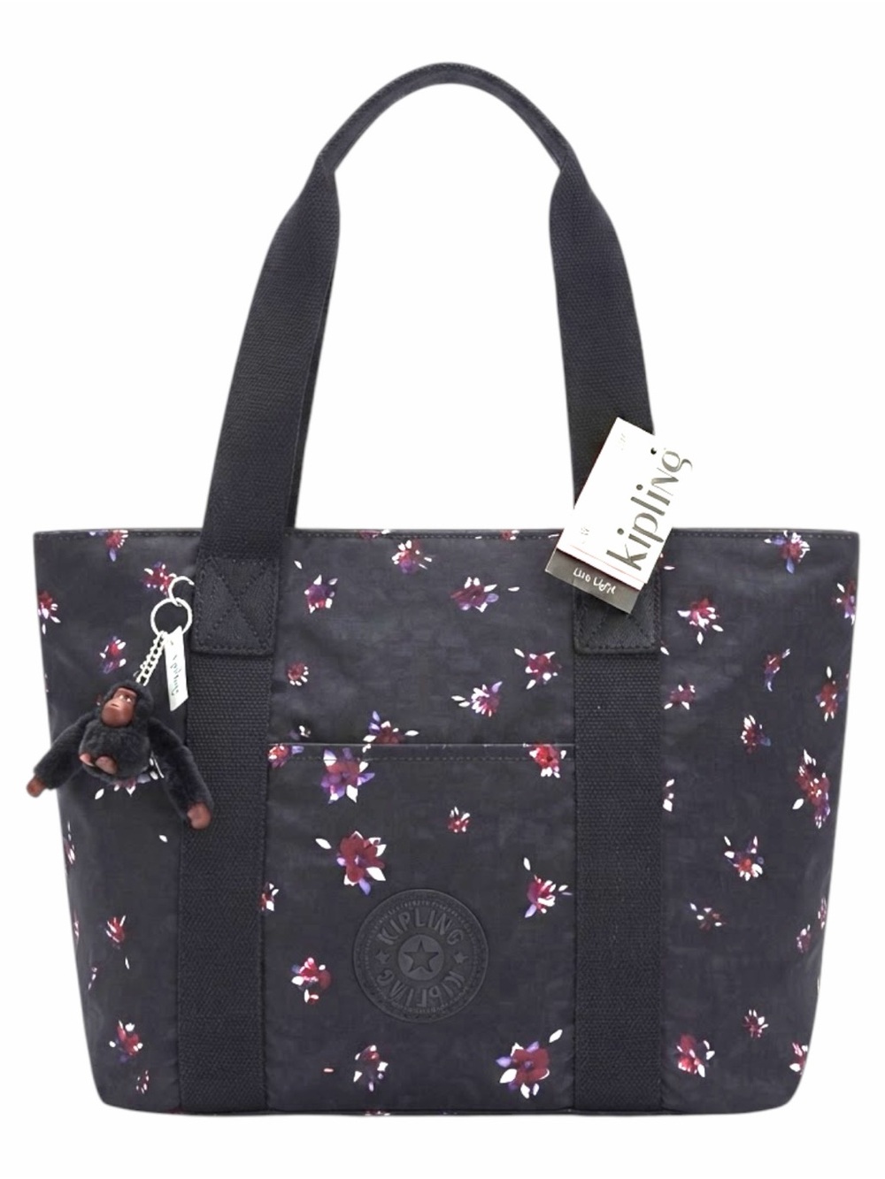 Kipling Era M Midnight Flowers Travel Multi Black Tote Bag